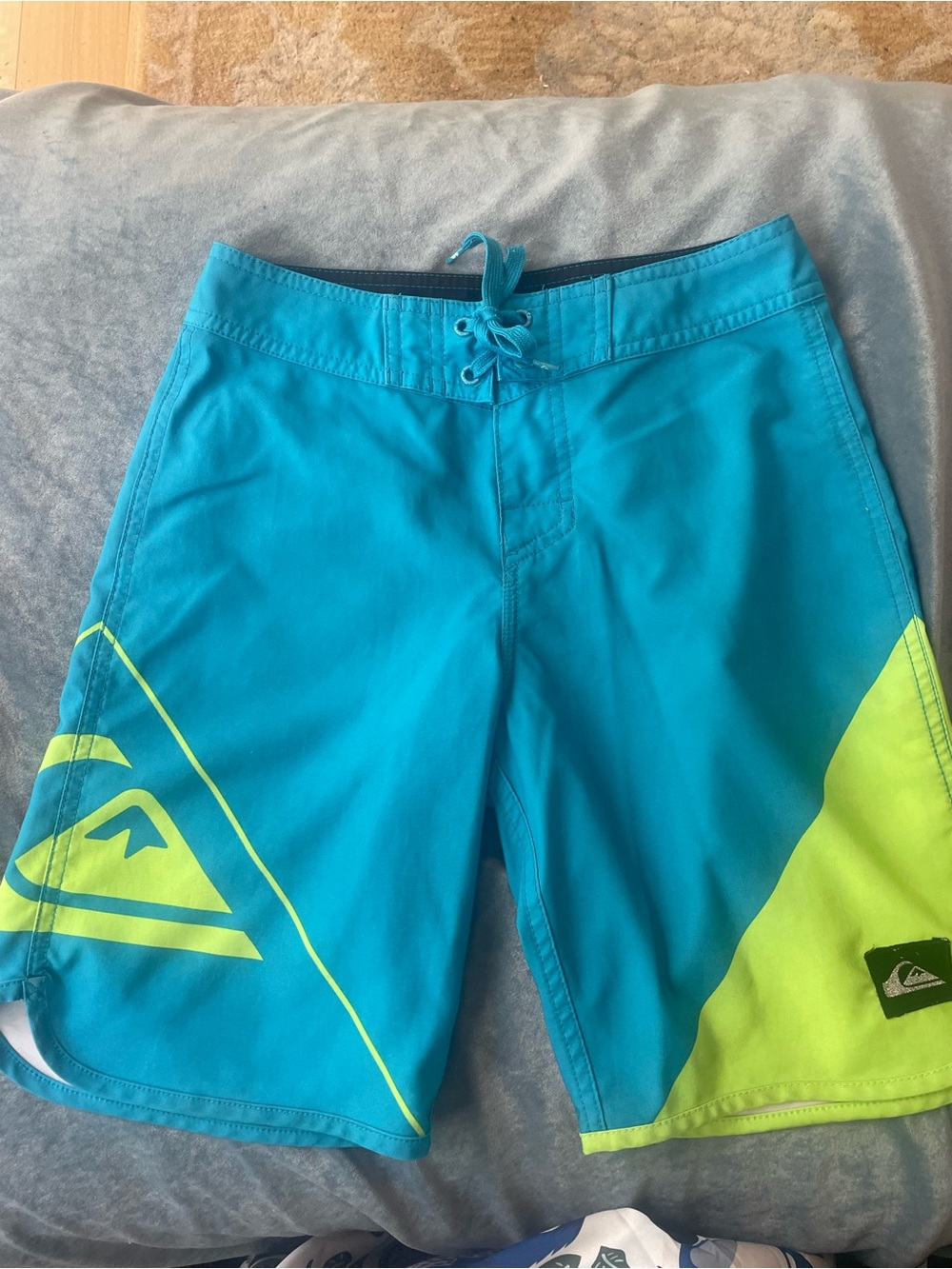 Quiksilver Boys Teal and Neon Yellow Swim Trunks